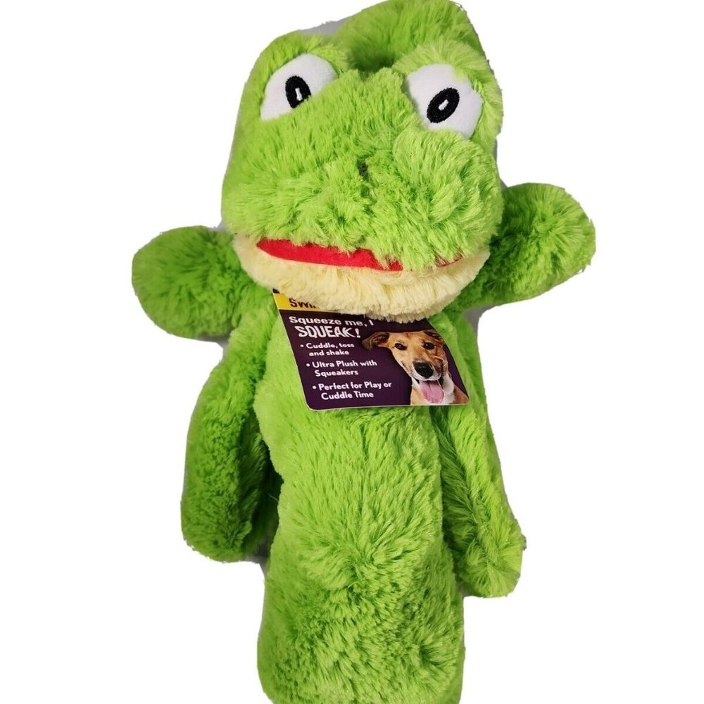 Multipet Swingin' Slevins Plush Dog Toy Squeaker Plush Frog Medium to Large Dogs